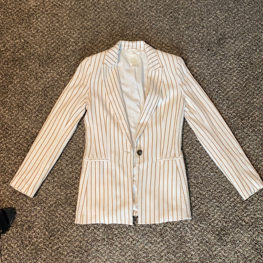 H&M white/tan pinstriped blazer